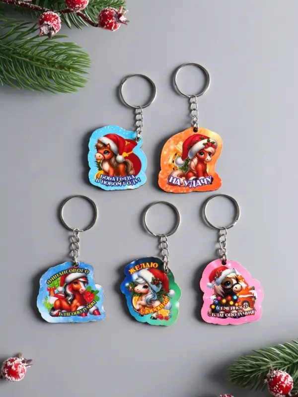 Набор брелоков новогодних (5 шт) "Новый год - 4", размер брелока 4,5 см