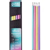 Набор карандашей чернографитных Calligrata. Pastel, 12 штук, HB, с ластиком, трёхгранный, пластиковый, МИКС