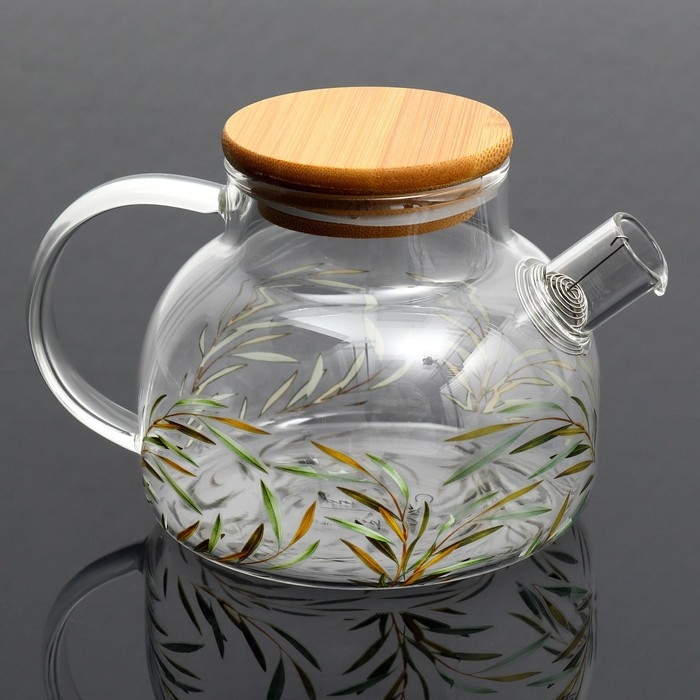 Чайник стеклянный заварочный с бамбуковой крышкой «Тропики», 600 мл Чайник стеклянный заварочный с бамбуковой крышкой «Тропики», 600 мл