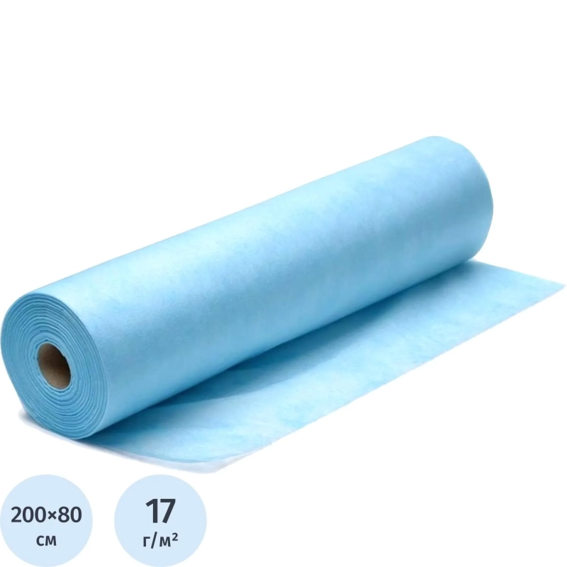 Простыня в рулоне 80х200, спанбонд, пл.17, голубой, 100шт/рул ШК35567