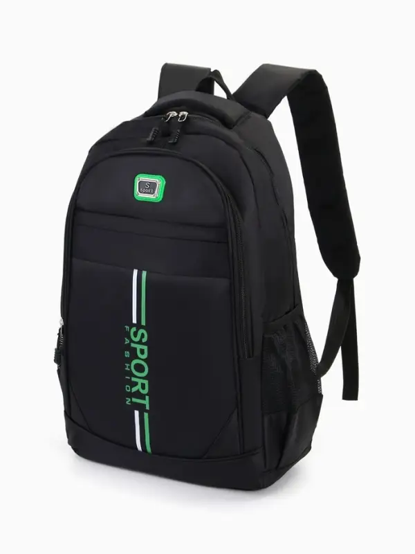 Рюкзак школьный на молнии, с карманами, однотонный, размер 31&times;14&times;47 см, чёрный/зелёный