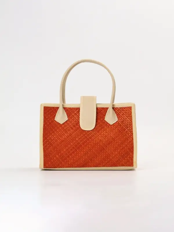 Сумка плетёная на застёжке из пандана, 30&times;10&times;35 см, бежево-оранжевая