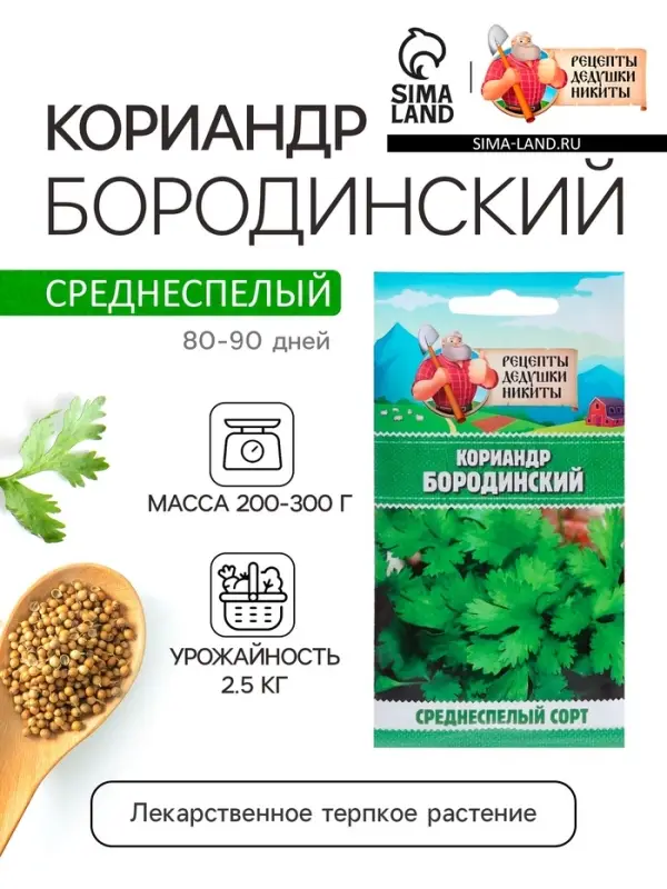 Семена Кориандр  Семена Кориандр "Бородинский", 5 г