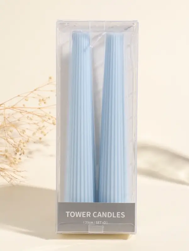 Набор свечей, 3.5х23 см, 2 шт "Башня" светло-голубой 4х9,5х25 см