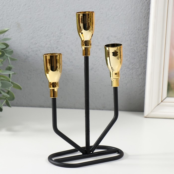 Подсвечник металл на 3 свечи Подсвечник металл на 3 свечи "Голиаф" чёрный с золотом 12,9х5,8х19,3 см