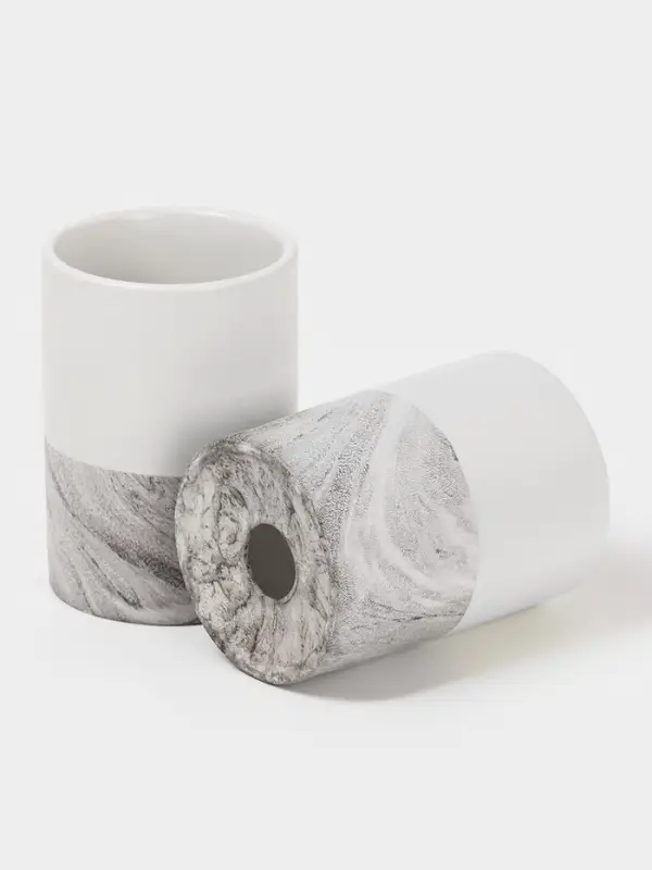 Аксессуары для ванной SAVANNA Stone gray, 4 предмета, дозатор для мыла 390 мл, 2 стакана, мыльница, белые