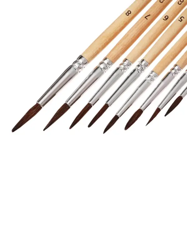 Набор кистей для рисования, белка, 8 штук: № 1, 2, 3, 4, 5, 6, 7, 8, круглые, деревянная ручка, международный размер
