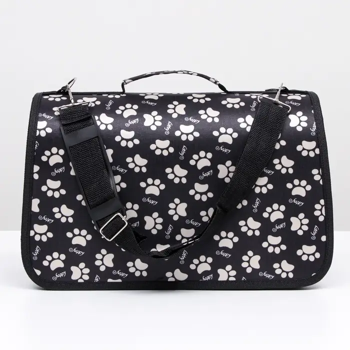 Сумка - переноска для животных &laquo;Лапки Happy&raquo;, размер S, 37.5&times;17&times;22 см, чёрная