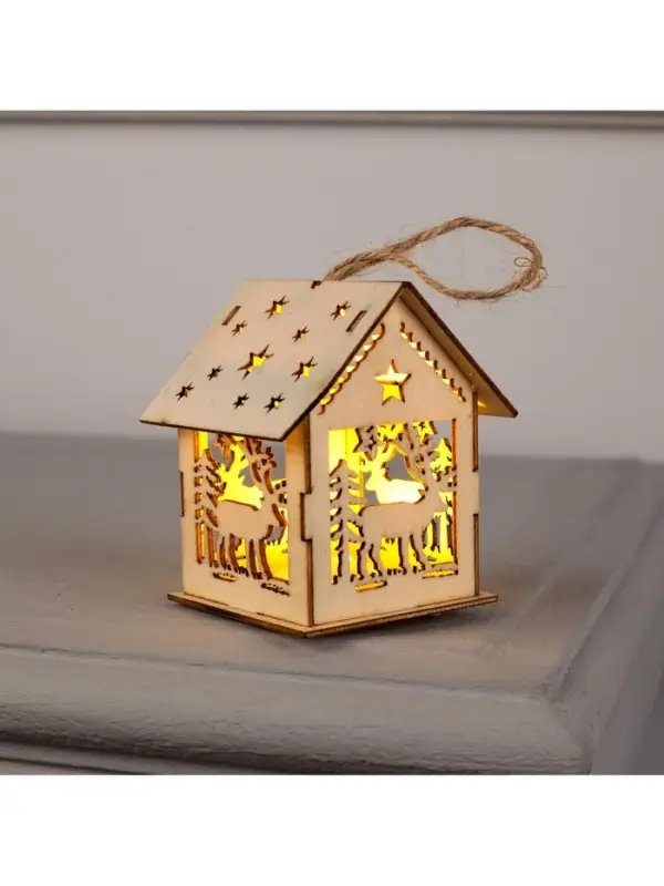 Ёлочная игрушка &laquo;Домик с оленем&raquo;, 7.5&times;6.5&times;6 см, от батареек, свечение тёплое белое