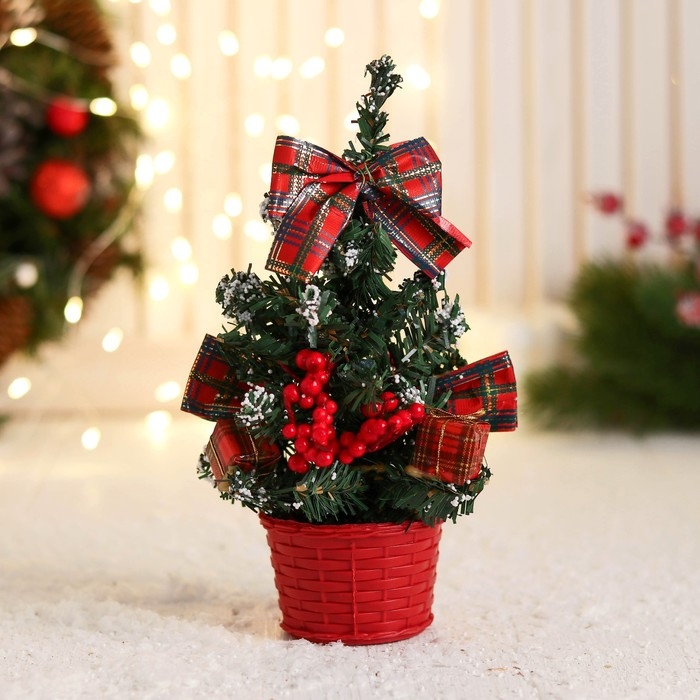 Ёлка декор Ёлка декор "Праздничная" бантик клетка, 10х17 см, красный