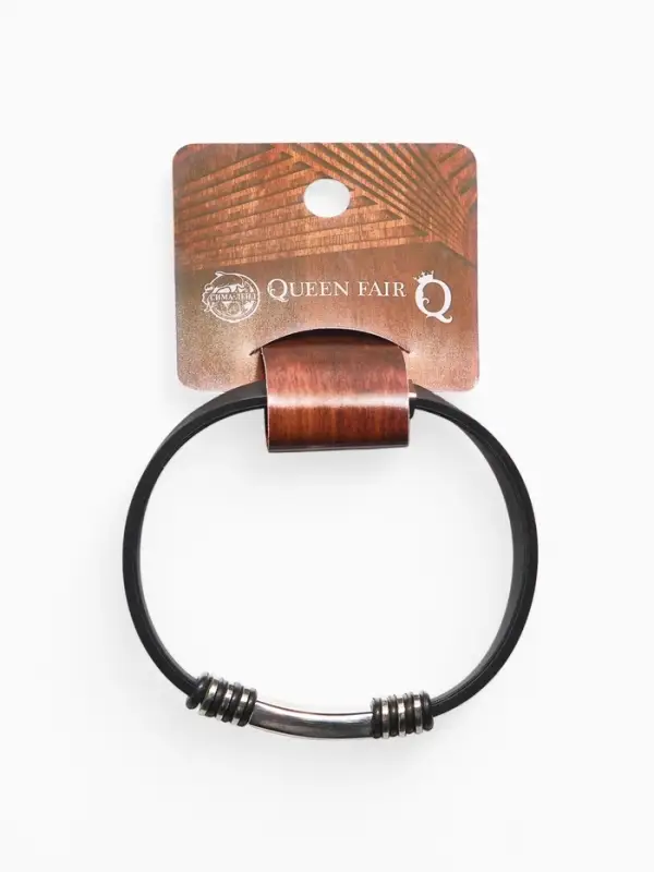 Браслет унисекс &laquo;Стиль&raquo; прямоугольник с тройными вставками, цвет чёрный с серебром, 23 см