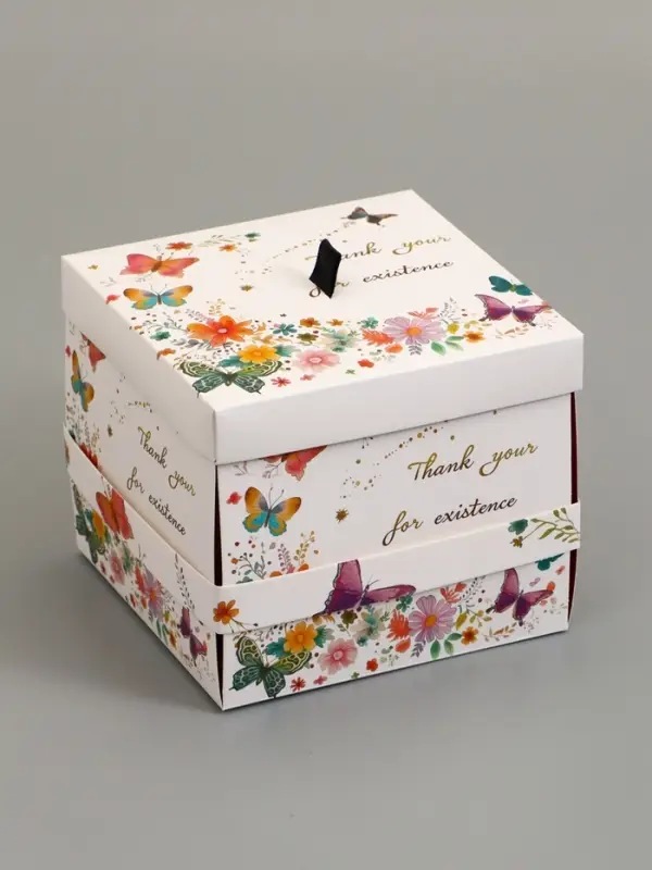Коробка подарочная "Бабочки, Спасибо" 14,5 х 14,5 х 12,7 см