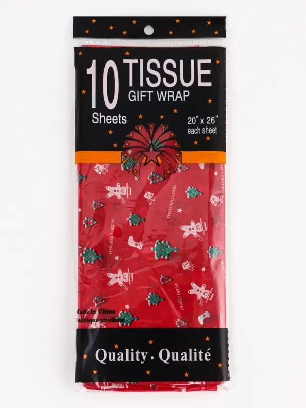 Бумага упаковочная тишью "Пряничный человечек", красная, 50 х 66 см