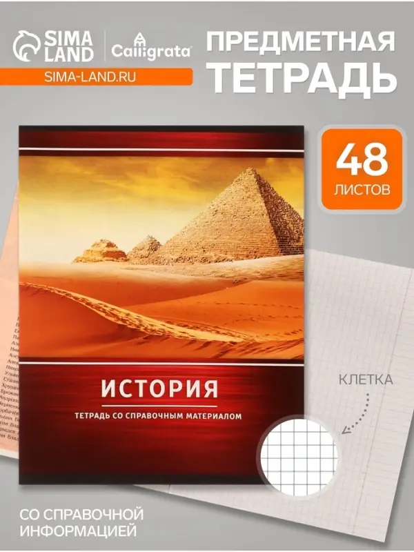 Предметная тетрадь по истории Calligrata &laquo;Металл&raquo;, 48 листов, в клетку, со справочным материалом, обложка из мелованного картона