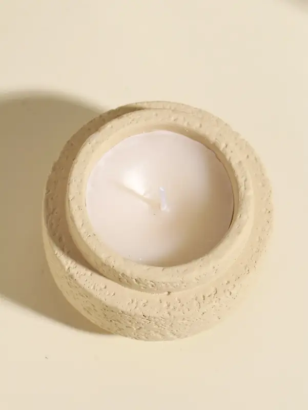 Свеча в подсвечнике вулканическом &laquo;Цилиндры&raquo;, белая, 8.1&times;8.1&times;5.4 см