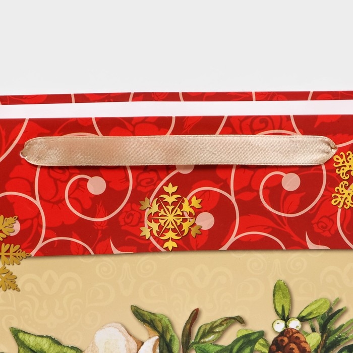 Новый год. Пакет подарочный, ламинированный, "Цветы",31 х 40 х 11,5 см.