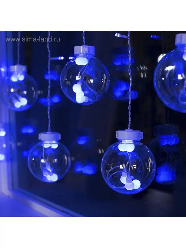 Гирлянда &laquo;Бахрома&raquo; 2.4&times;0.7 м с насадками &laquo;Шарики&raquo;, IP20, прозрачная нить, 108 LED, свечение синее, 8 режимов, 220 В