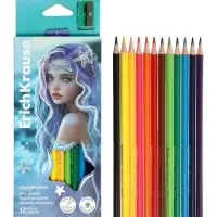 Карандаши 12 цветов, ErichKrause Aquamarine, пластиковые, трехгранные, с точилкой