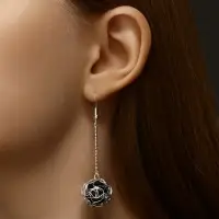Серьги висячие &laquo;Шар плетёный&raquo;, чёрные в серебре, 6.5 см