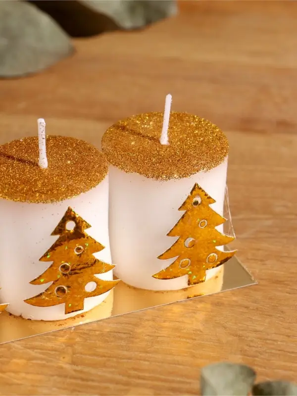 Набор свечей  Набор свечей "Столбики. Золотые ёлочки" 3 шт 13х4,5х4,5 см