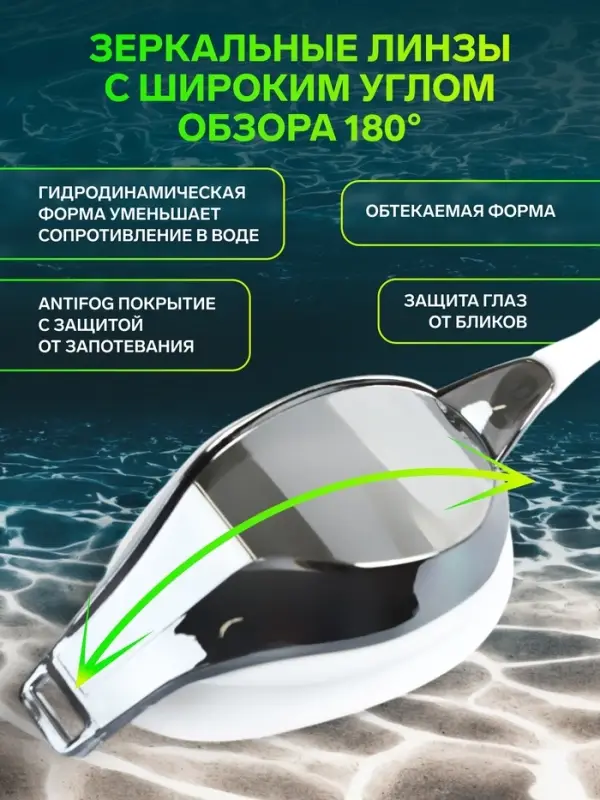 Очки для плавания ONLYTOP, белые, зеркальные