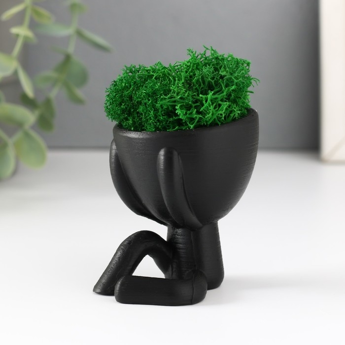 Кашпо бетонное мини Кашпо бетонное мини "Мистер Грин " Мидзару со мхом черный 5,5х6,5х6,5 см (мох зелен стабил)