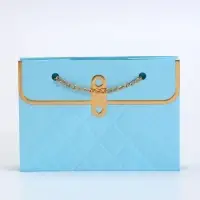 Пакет переноска для цветов, ручка цепь, &laquo;Лазурный&raquo;, с золотым тиснением, 15&times;10.5&times;10 см