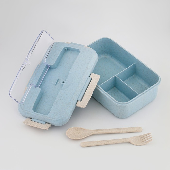 Ланч бокс, в школу, контейнер для еды, 800 мл, с приборами, 12 х 7.6 х 20 см, голубой Ланч бокс, в школу, контейнер для еды, 800 мл, с приборами, 12 х 7.6 х 20 см, голубой