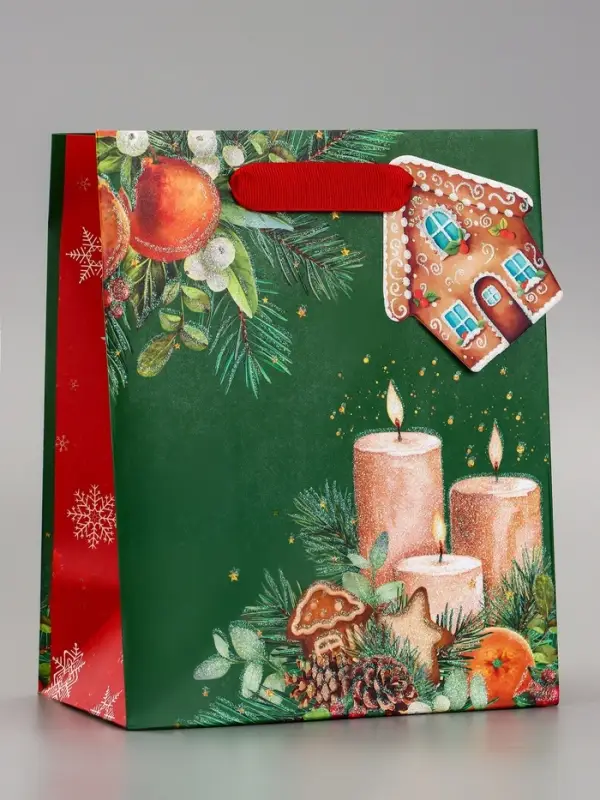 Пакет подарочный новогодний ламинированный с тиснением &laquo;Уют&raquo;, люкс, 18&times;22.3&times;10 см
