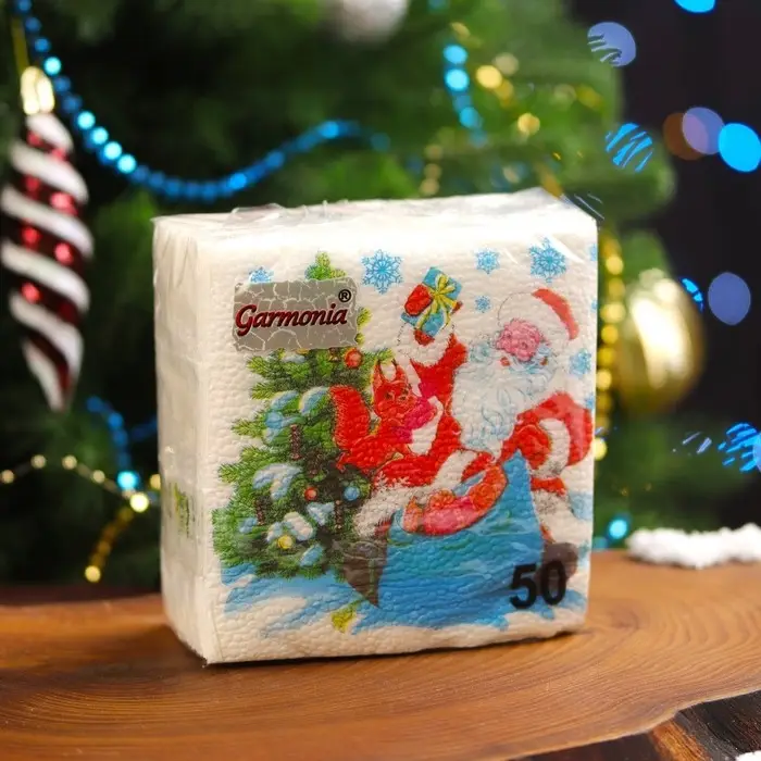 Салфетки новогодние бумажные Гармония цвета «Дед мороз» 1 слой, 24х24, 50 шт