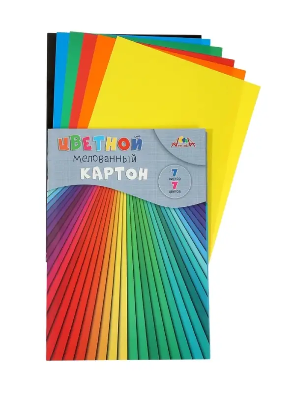 Картон цветной А4 &laquo;Разноцветные полоски&raquo;, 7 листов, 7 цветов, 205 г/м&sup2; , 1-сторонняя, мелованная, в папке