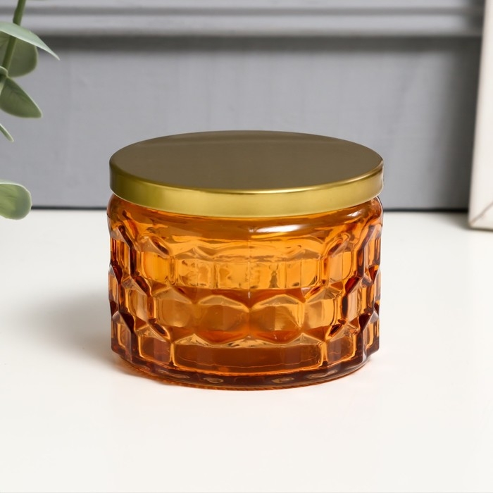 Банка для свечей стекло с крышкой Банка для свечей стекло с крышкой "Соты" оранж 5х7х7 см, МИКС