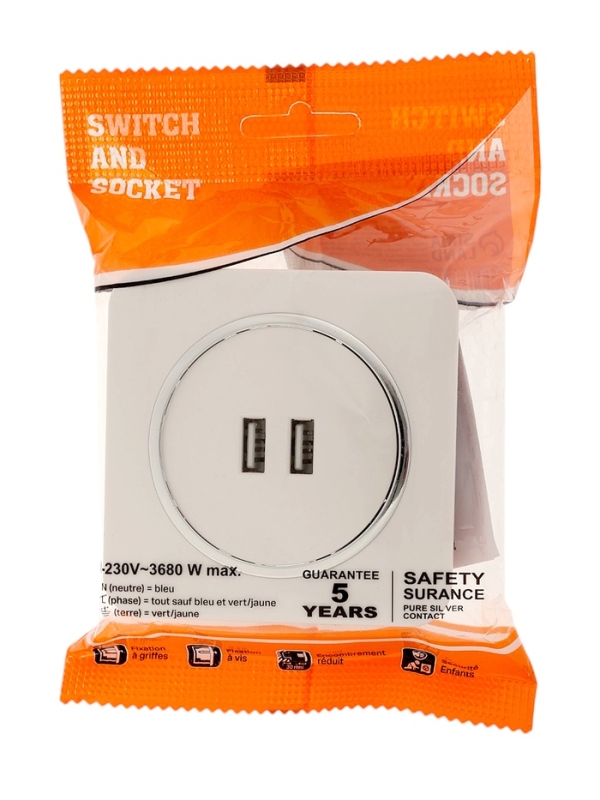 Розетка с 2 USB-A разъёмами, 2.1А, 5В, серия "Circular", 10 А, скрытая, серебристая рамка