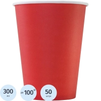 Стакан одноразовый бум 1-сл. d-90мм 300мл красный КОМУС 50шт/уп