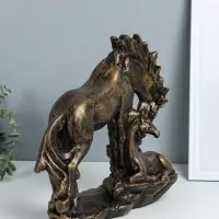 Фигура "Лошадь с жеребёнком" 30х30х12 см, чёрное золото