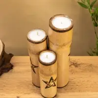 Свеча в бамбуке двойная «Звезда», 13×14×30 см, 100 мл, бежевая