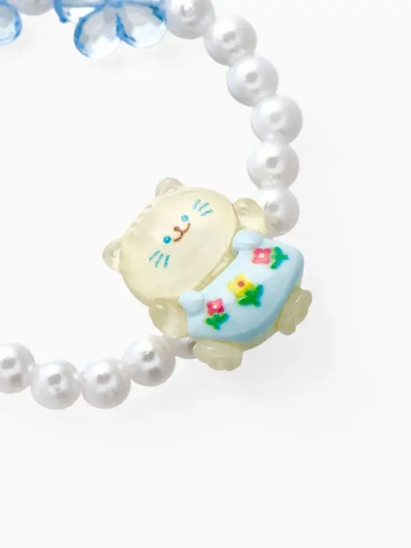 Браслет детский &laquo;Выбражулька. Котик, цветы и жемчуг&raquo;, d=6 см, белый, голубой
