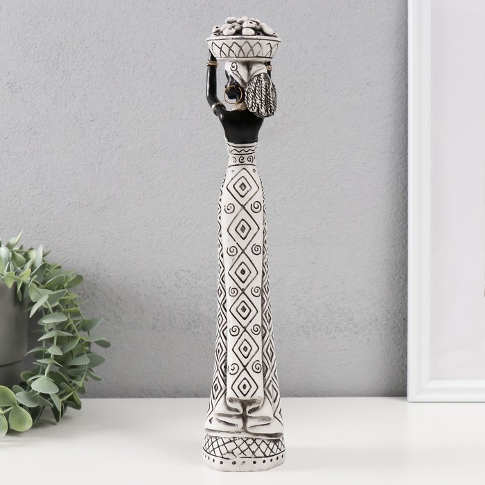 Сувенир полистоун  Сувенир полистоун "Африканка с фруктами на голове" белый с чёрным 8х6х33 см