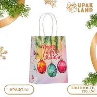 Пакет бумажный подарочный новогодний крафт «Сбудутся мечты» 16×12×6 см