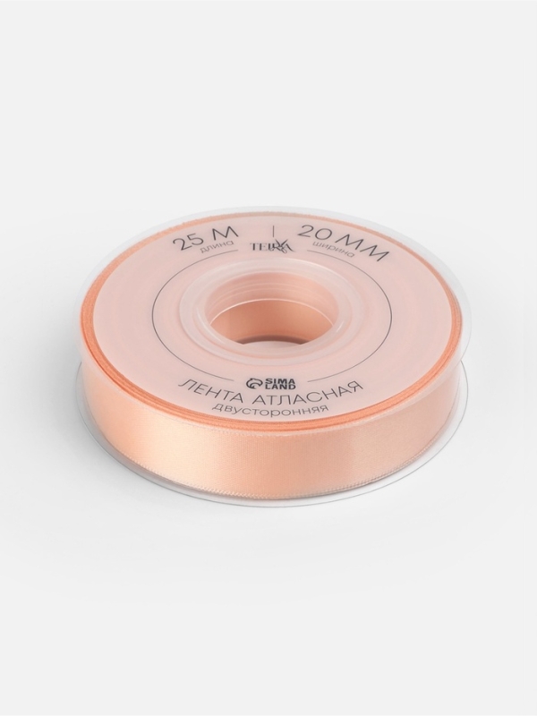 Лента атласная двухсторонняя №0714 20мм*25±1м персиковый пух TR
