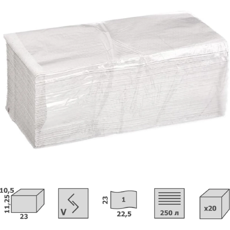 Полотенца бумажные д/дисп V-слож 1сл бел вторич 250л 20пач/уп