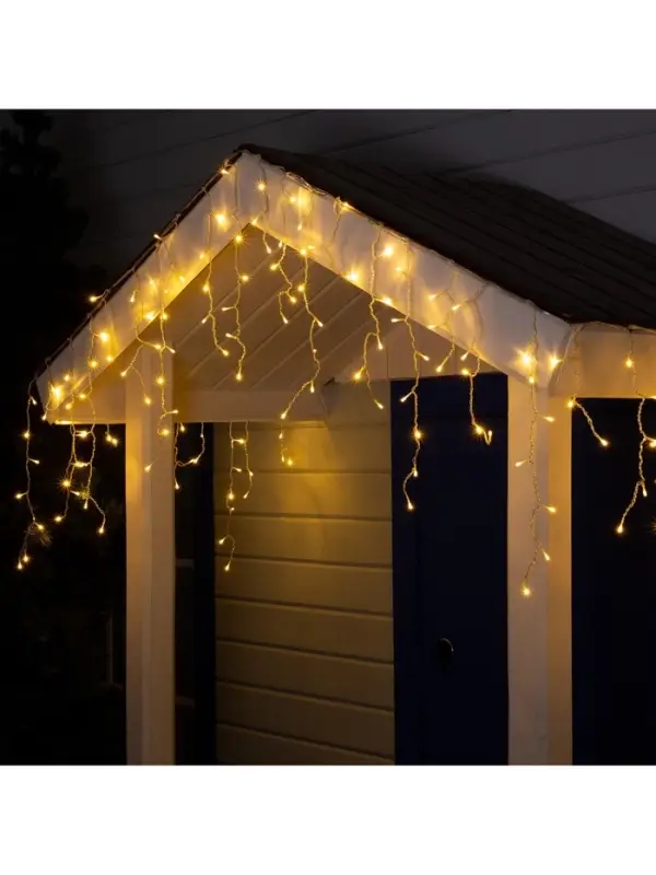 Гирлянда &laquo;Бахрома&raquo; 4&times;0.6 м, IP44, прозрачная нить, 180 LED, свечение тёплое белое, 8 режимов, 220 В