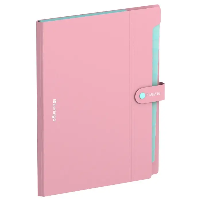 Папка А4, 12 отделений, Haze, 600 мкм, на кнопке, розовая