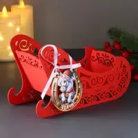 Шкатулка "Сани" с магнитом, 23х10х14 см, красный