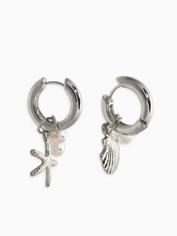 Серьги жемчуг "Ракушка со звездой", цвет белый в серебре