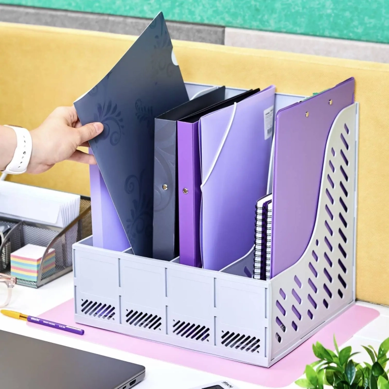 Лоток вертикальный Attache 4отделения сборный серый