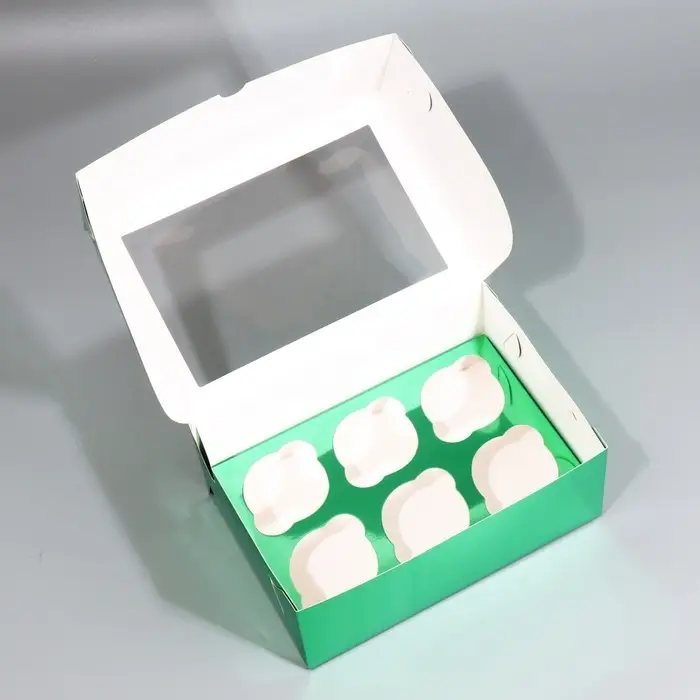 Коробка для капкейков, кондитерская упаковка с окном, 6 ячеек «Светло-зеленая», 25 х 17 х 10 см Коробка для капкейков, кондитерская упаковка с окном, 6 ячеек «Светло-зеленая», 25 х 17 х 10 см