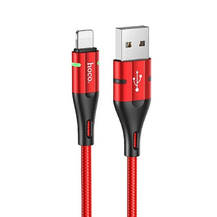 Кабель Hoco U93, USB - Lightning, 2.4 А, 1.2 м, индикатор, красный