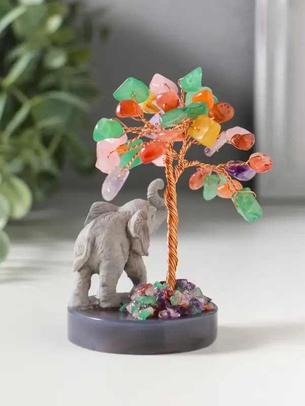 Сувенир "Слон у дерева" 18 камней 5,8х5,8х10,5 см