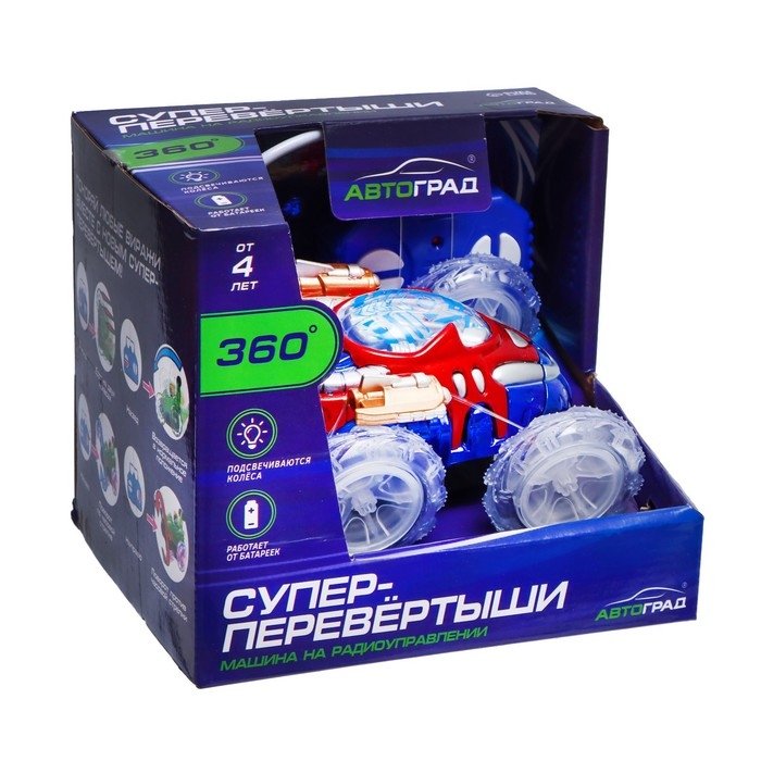Машина-перевёртыш радиоуправляемая «Трюк», работает от батареек, световые эффекты, цвет синий Машина-перевёртыш радиоуправляемая «Трюк», работает от батареек, световые эффекты, цвет синий